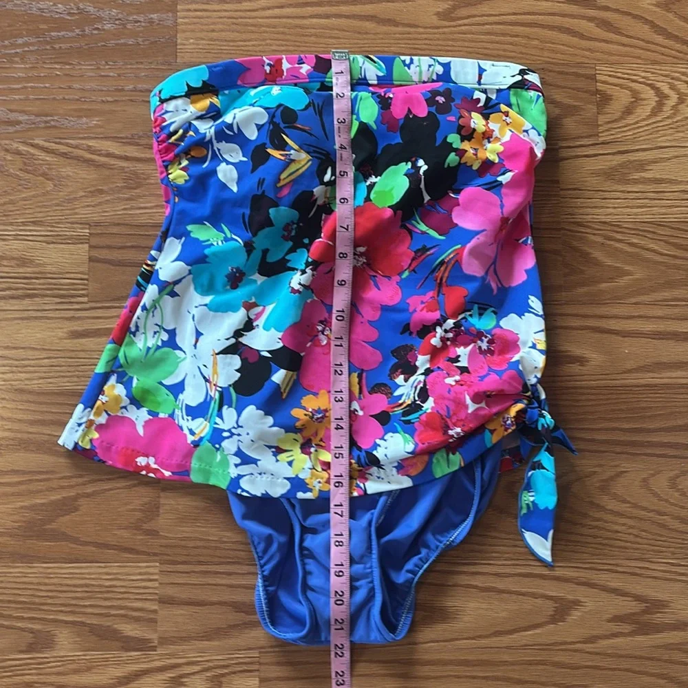 NEW Swim SolutionsTummy Control Colorful Tropical Floral Faux Tankini Size 10‎